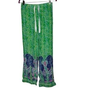 Lilly Pulitzer Palazzo Pant in Toucan Green Elephants Cotton Lightweight XS